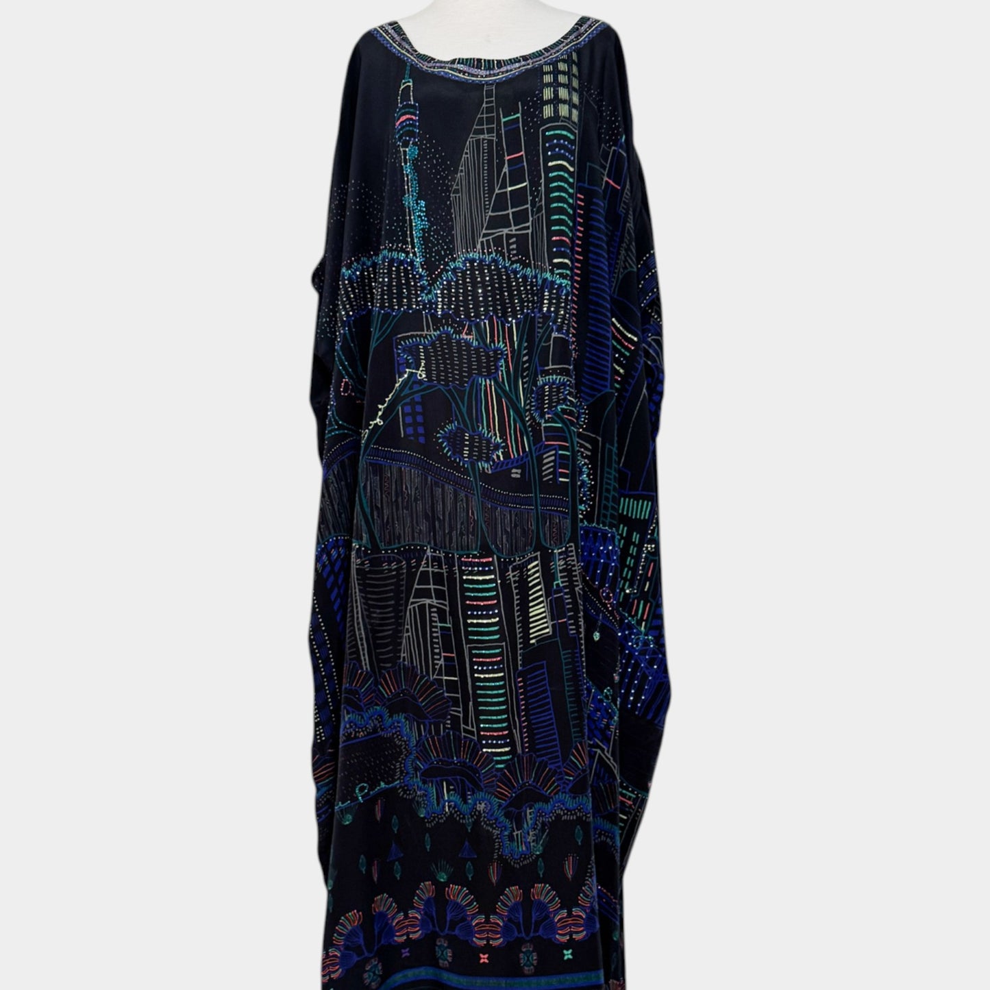 Camilla Nocturnal Neons Sydney Print Round Neck Silk Kaftan Dress One Size