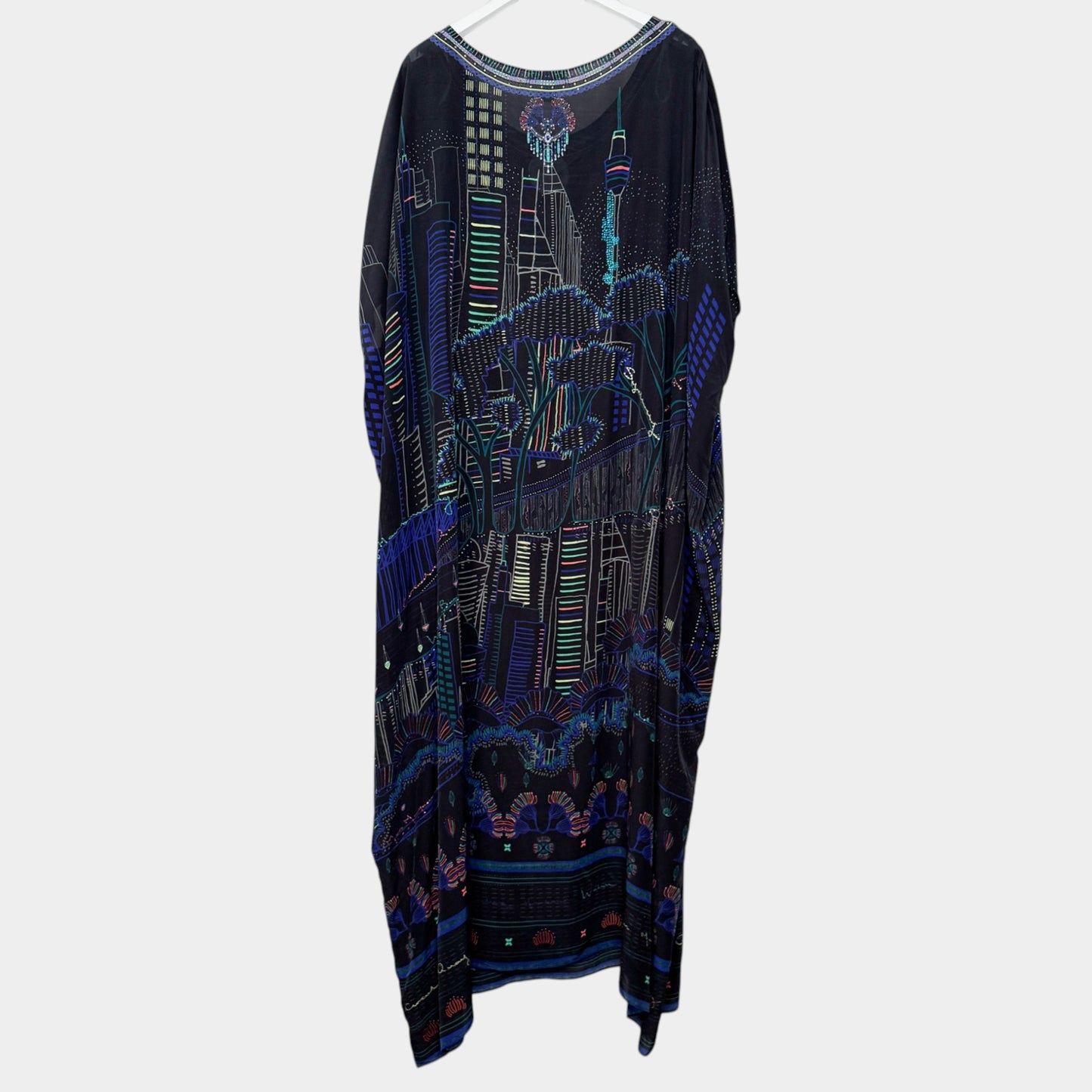 Camilla Nocturnal Neons Sydney Print Round Neck Silk Kaftan Dress One Size
