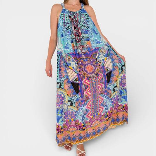 Camilla Silk Alice in Essaouira Halterneck Drawstring Maxi Dress O/S ~ AU10-12