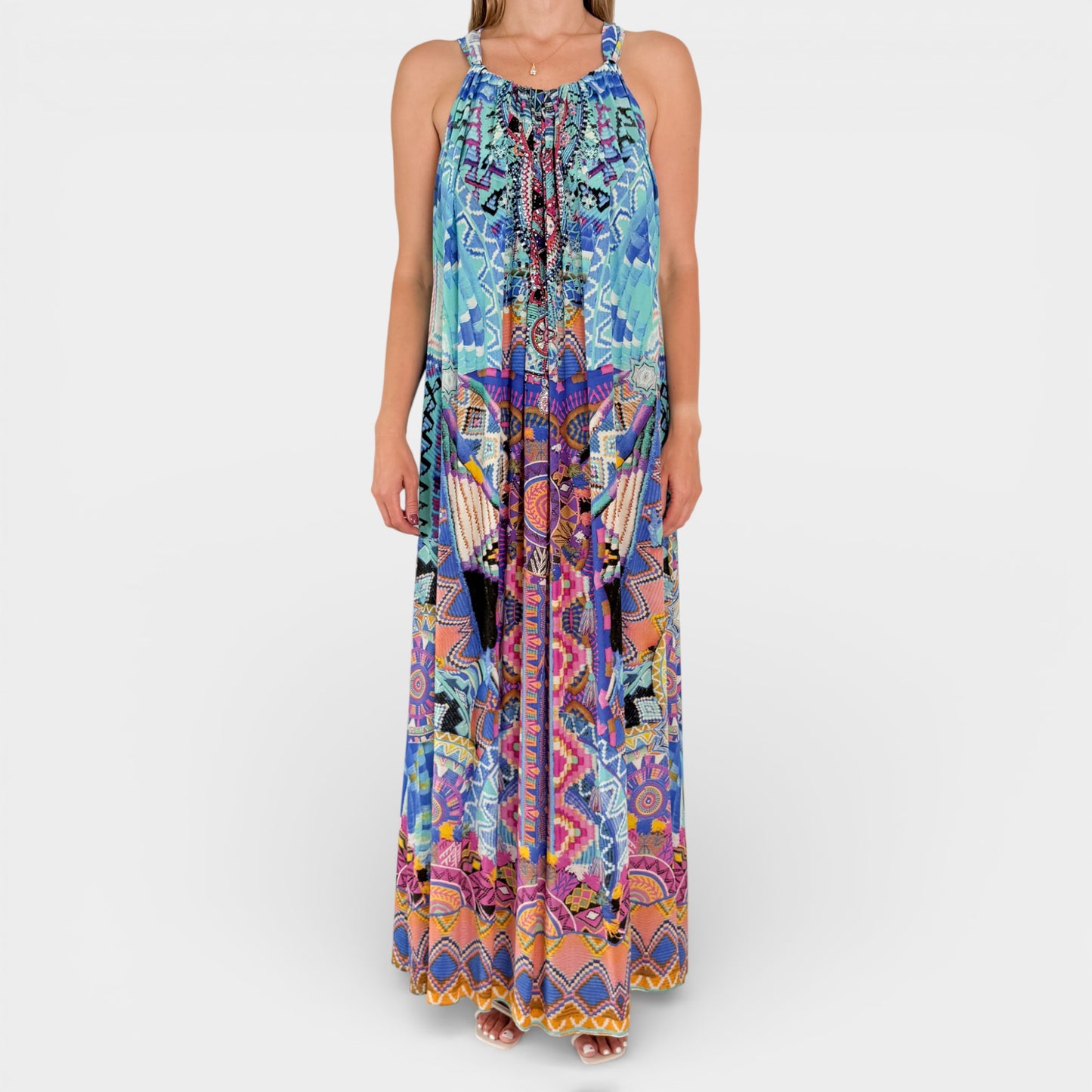 Camilla Silk Alice in Essaouira Halterneck Drawstring Maxi Dress O/S ~ AU10-12