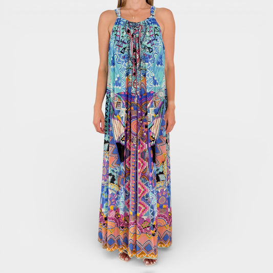 Camilla Silk Alice in Essaouira Halterneck Drawstring Maxi Dress O/S ~ AU10-12
