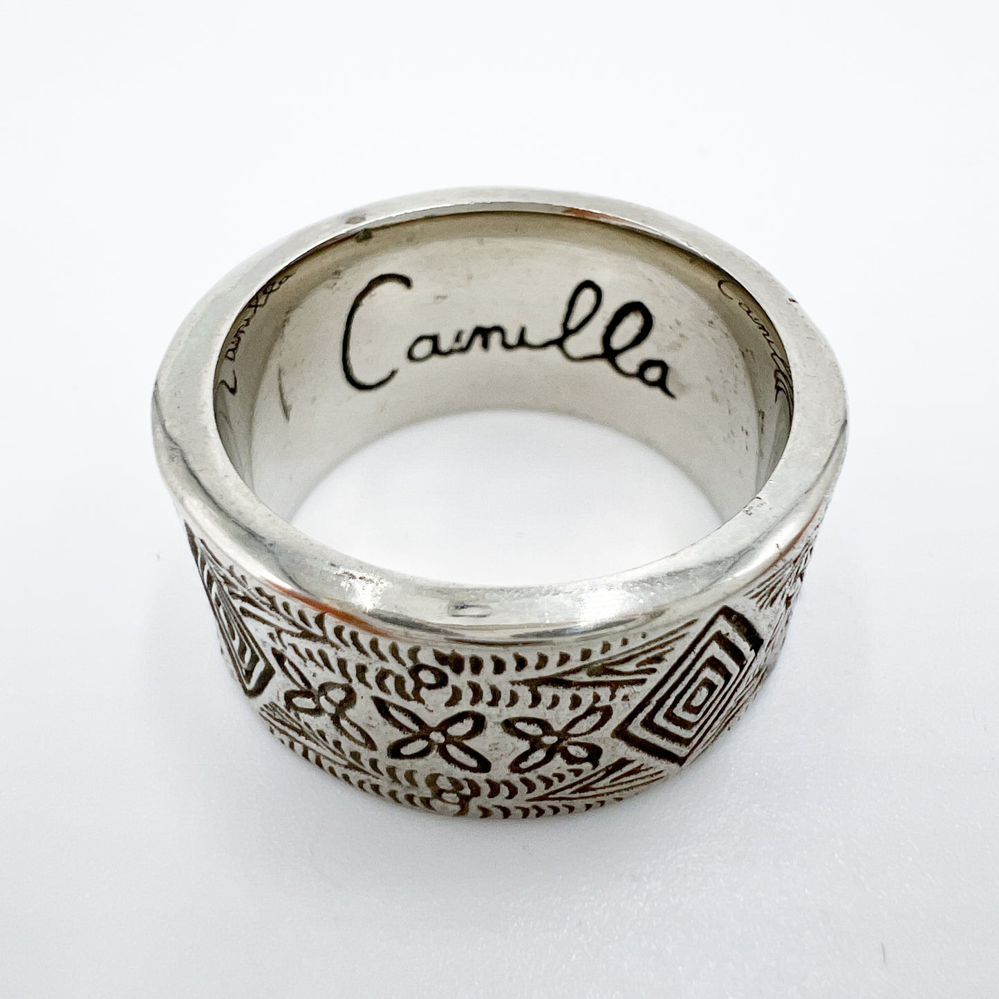 Camilla Silver-Tone Metal Flower Decorated Band Ring