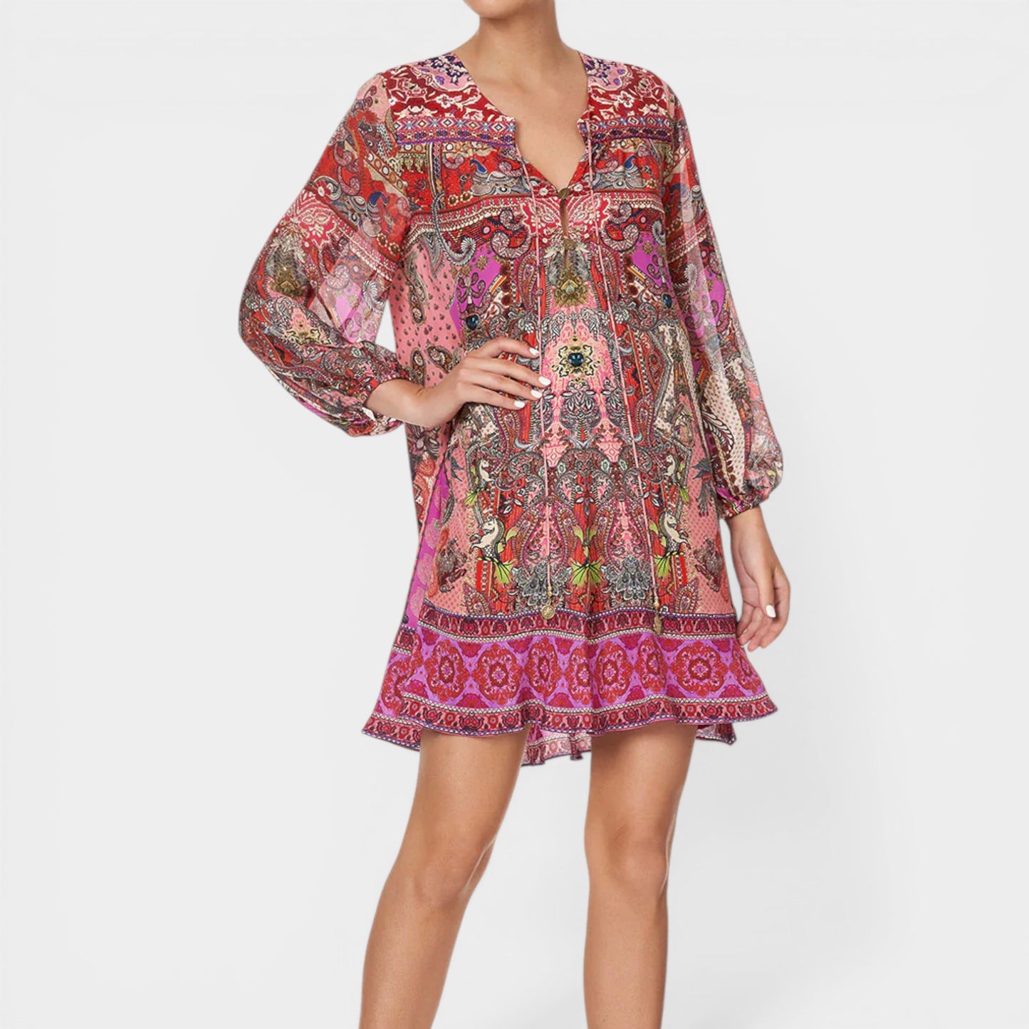 Camilla Pink 100% Silk Lotus Lovers Button Up Yoke Dress X-Small ~ AU8 ~ AU6