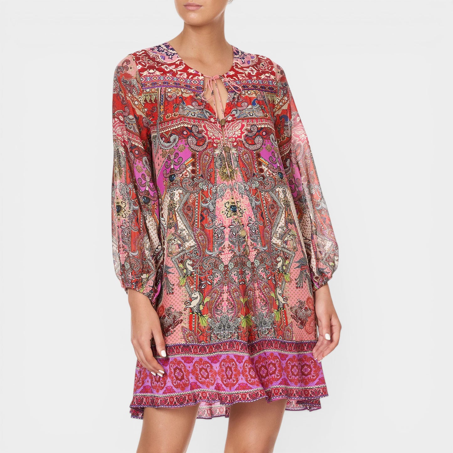 Camilla Pink 100% Silk Lotus Lovers Button Up Yoke Dress X-Small ~ AU8 ~ AU6