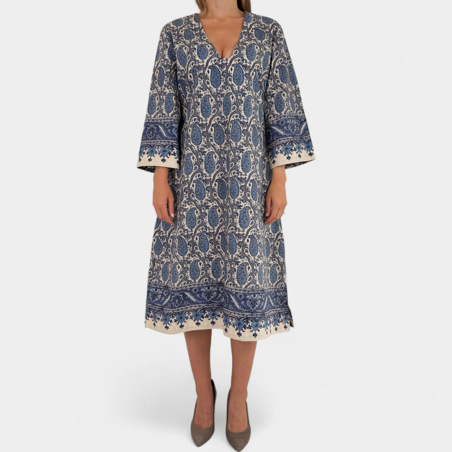 Cara Cara x Cabana Blue Cotton Paisley Print Martina Dress Large ~ AU12