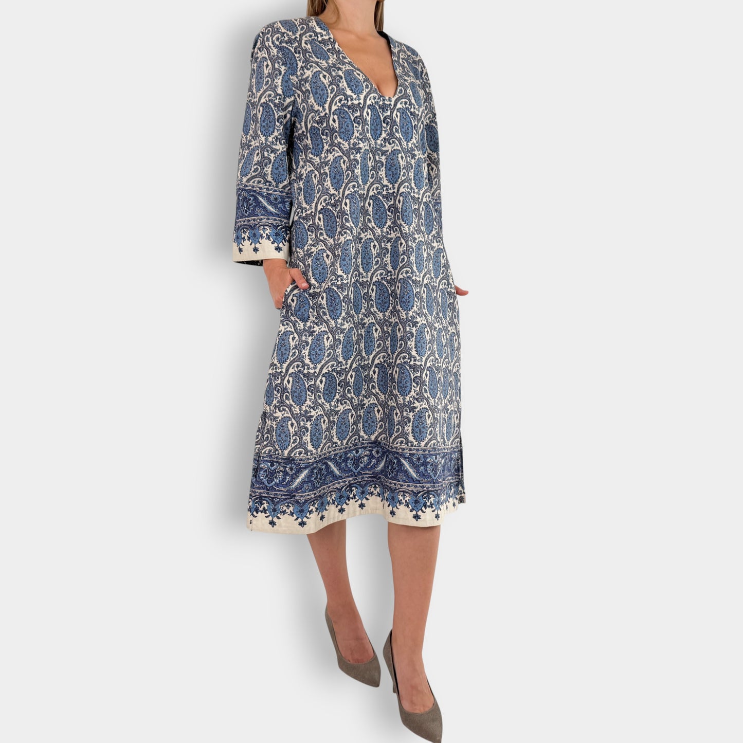 Cara Cara x Cabana Blue Cotton Paisley Print Martina Dress Large ~ AU12