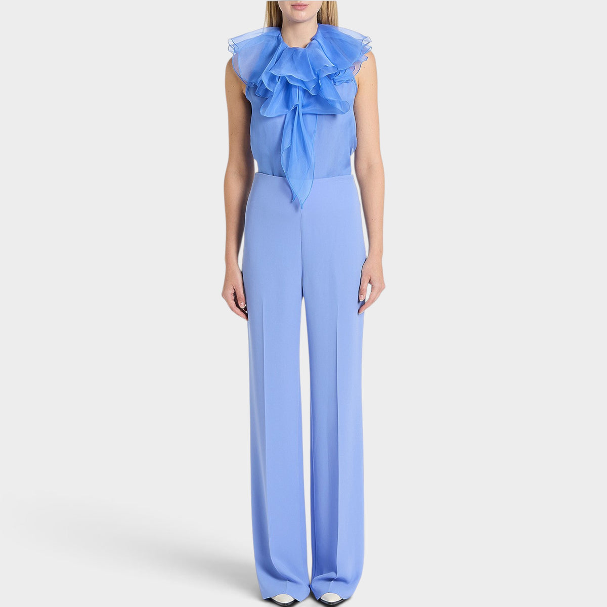 Carla Zampatti Cornflower Blue Crepe Wide Leg Classic Pants AU8 [NEW]