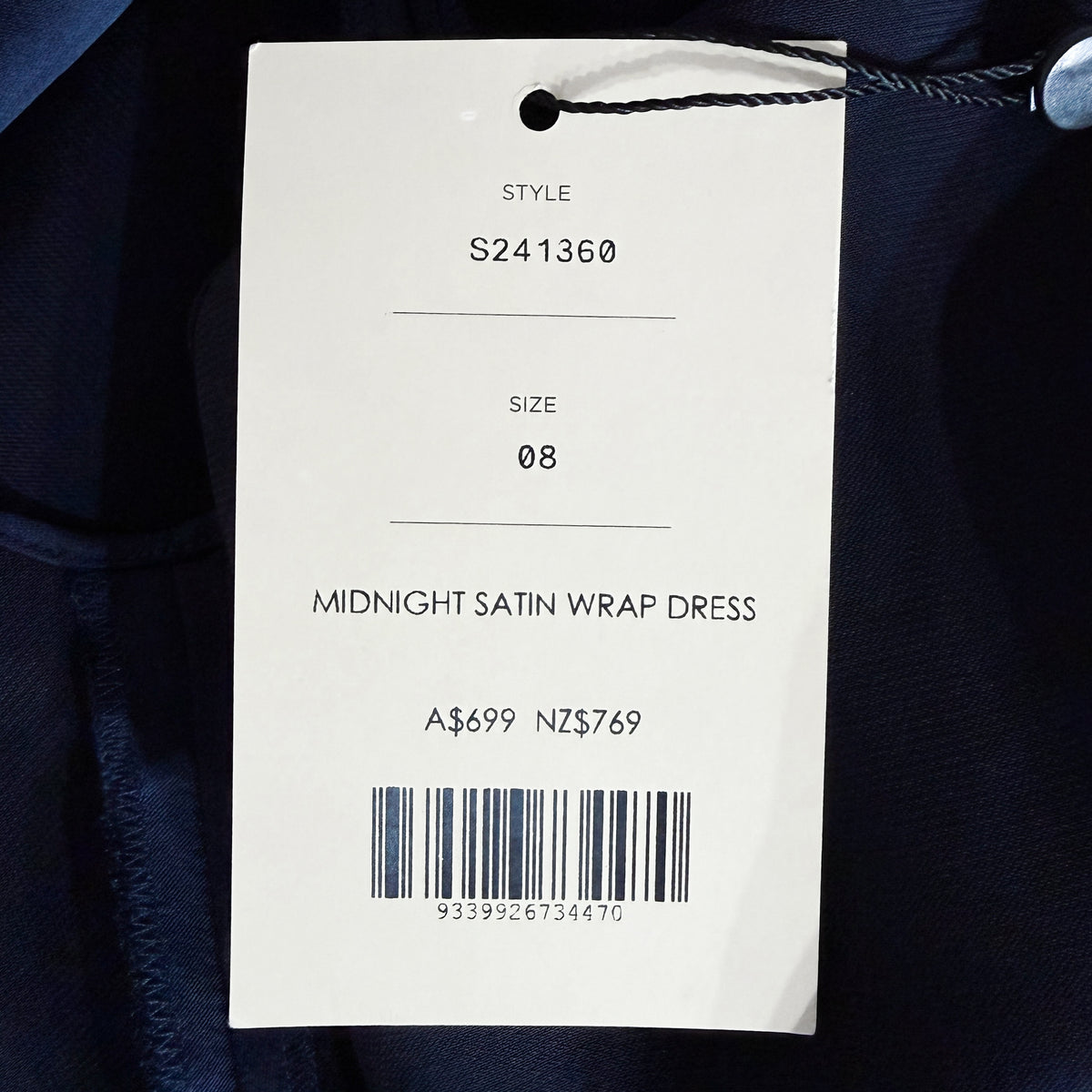 Carla Zampatti Midnight Navy Satin Wrap Dress AU8 ~ Small [NEW]