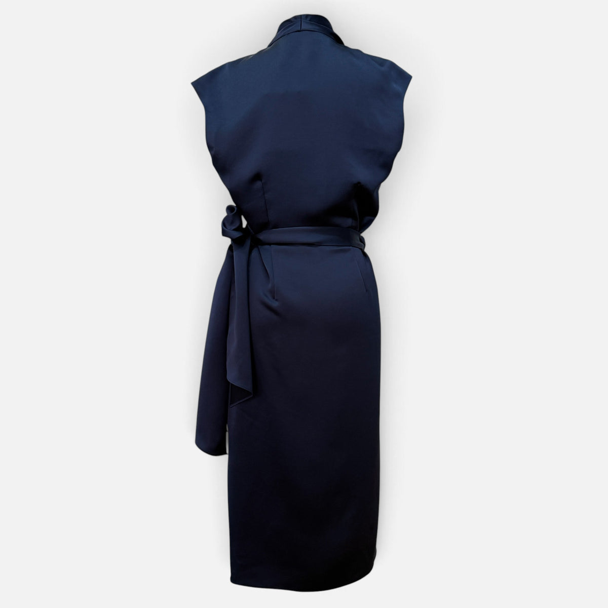 Carla Zampatti Midnight Navy Satin Wrap Dress AU8 ~ Small [NEW]