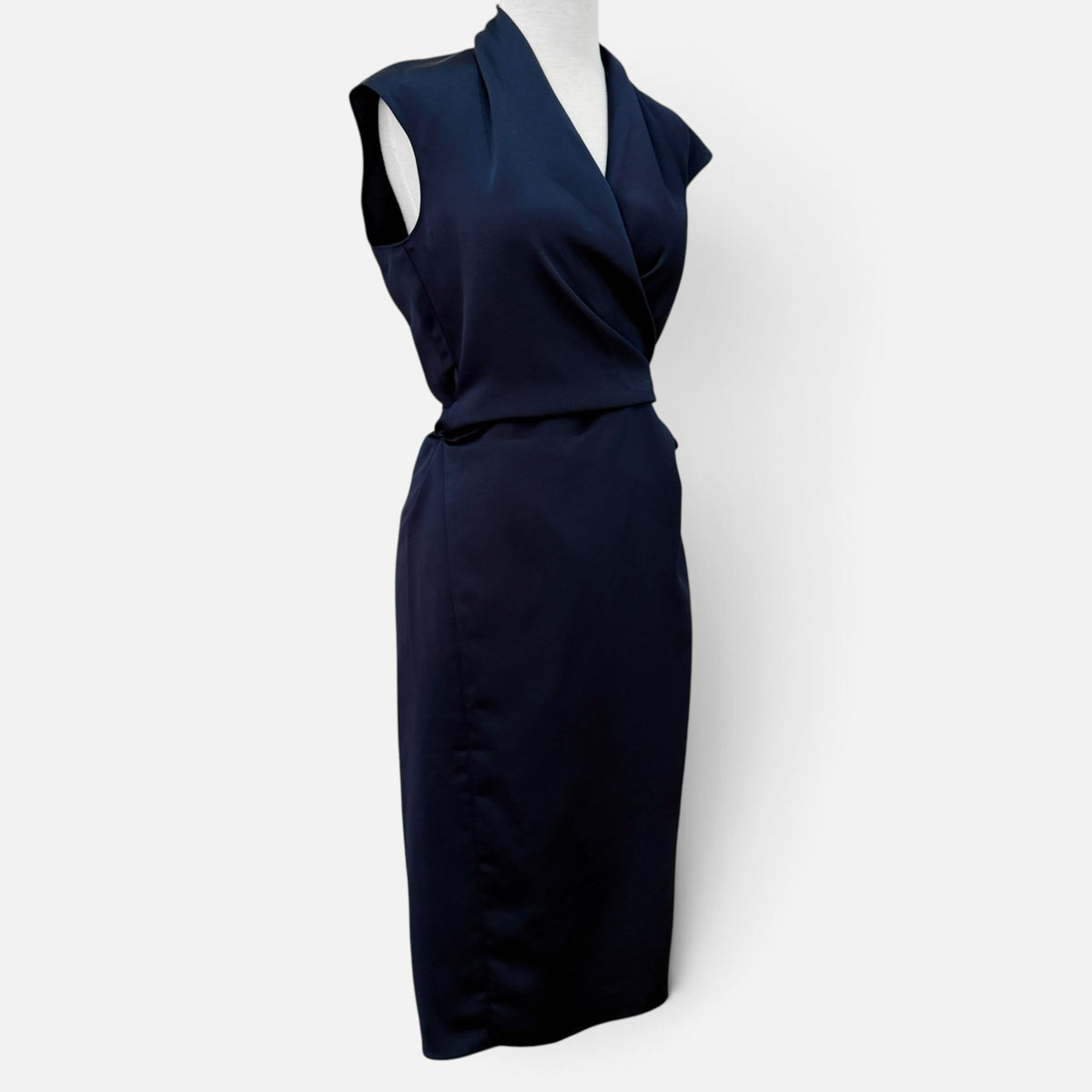 Carla Zampatti Midnight Navy Satin Wrap Dress AU8 ~ Small [NEW]