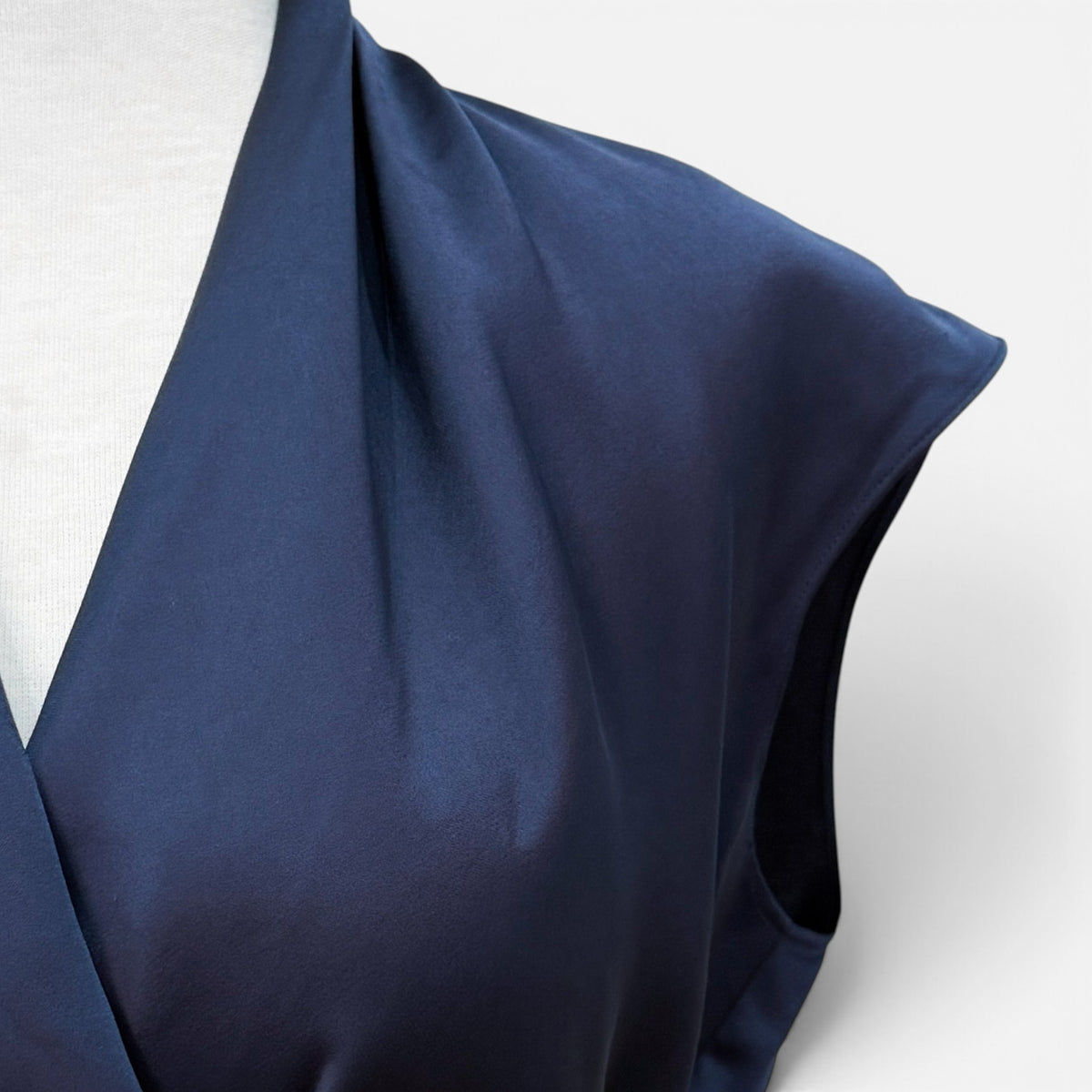 Carla Zampatti Midnight Navy Satin Wrap Dress AU8 ~ Small [NEW]
