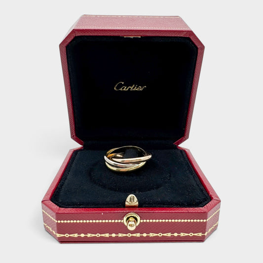 Cartier Yellow Rose White Gold AU750 Tricolour Trinity Ring [Size 59]