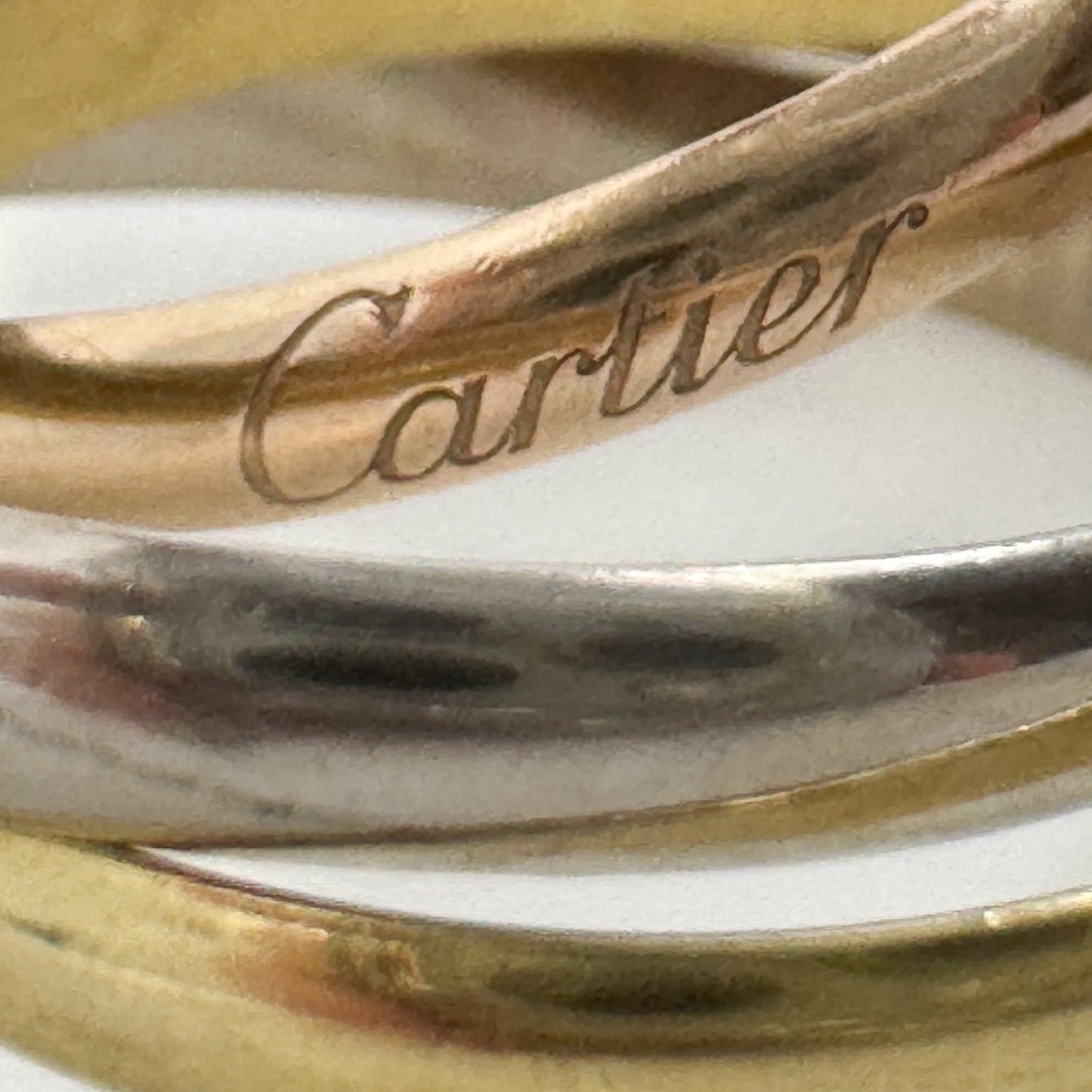 Cartier Yellow Rose White Gold AU750 Tricolour Trinity Ring [Size 59]