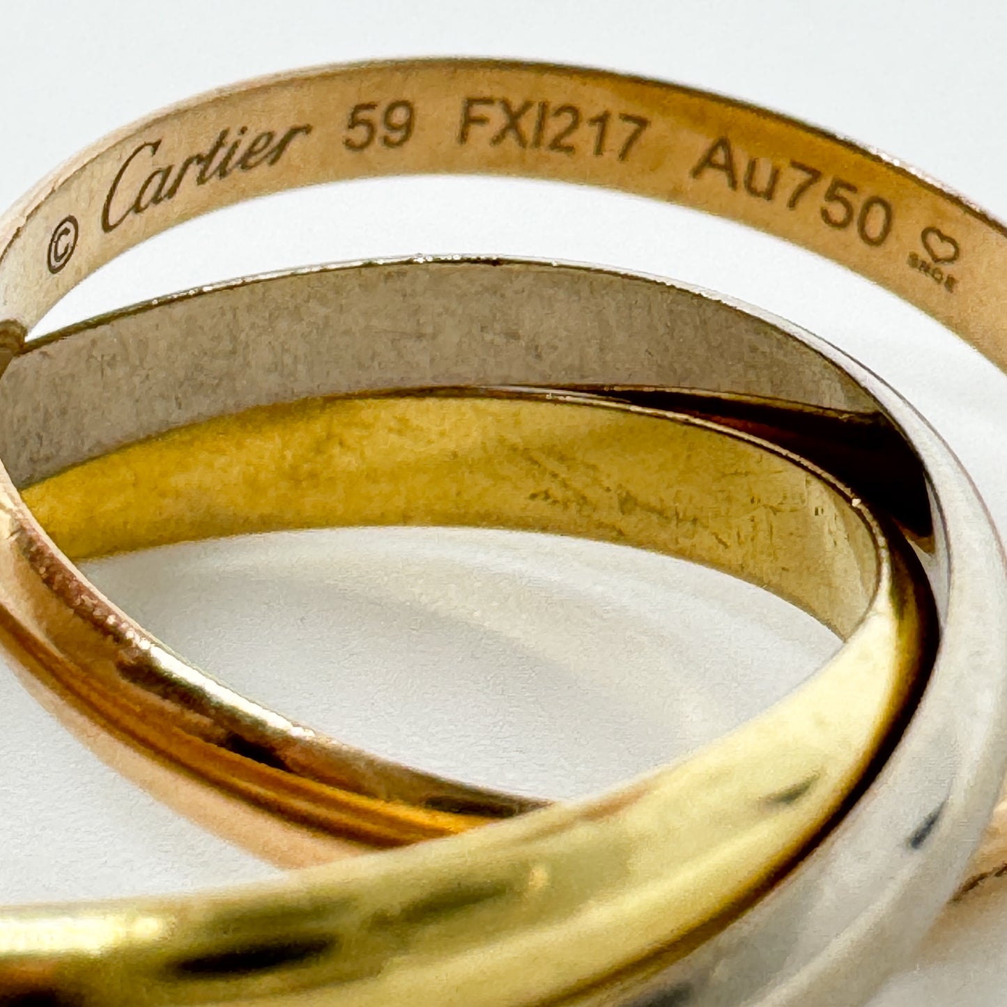 Cartier Yellow Rose White Gold AU750 Tricolour Trinity Ring [Size 59]