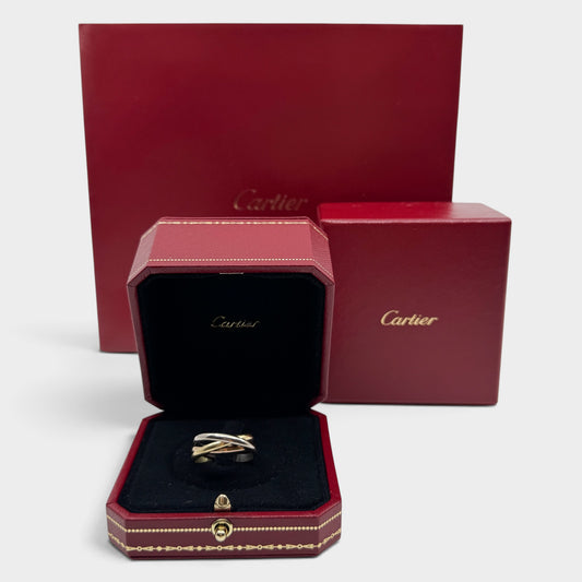 Cartier Yellow Rose White Gold AU750 Tricolour Trinity Ring [Size 59]