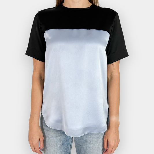 Cedric Charlier Black & Light Blue Frayed Edge Top ~ AU8-10