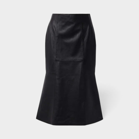 Cefinn Lucille Black Fluted Leather Midi Skirt AU10 [NEW]