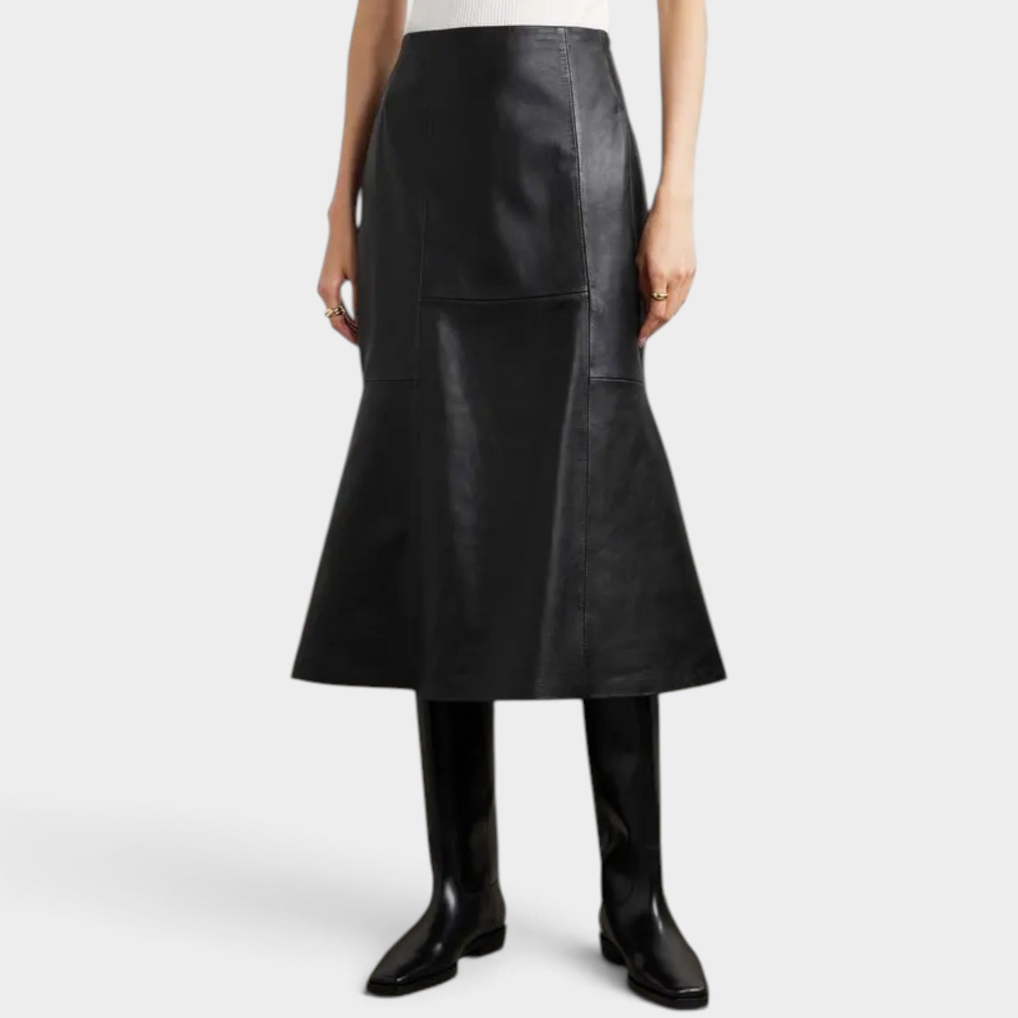 Cefinn Lucille Black Fluted Leather Midi Skirt AU10 [NEW]