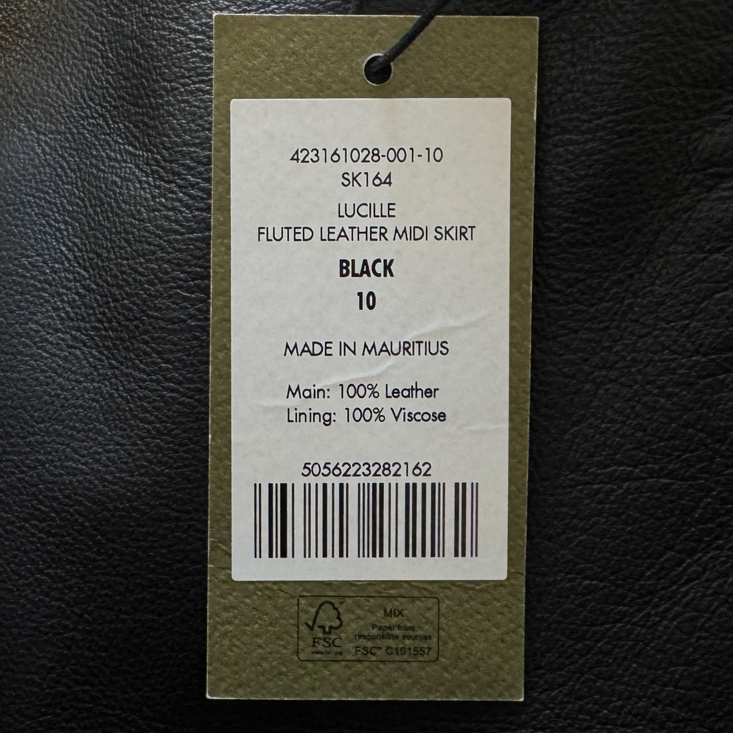 Cefinn Lucille Black Fluted Leather Midi Skirt AU10 [NEW]