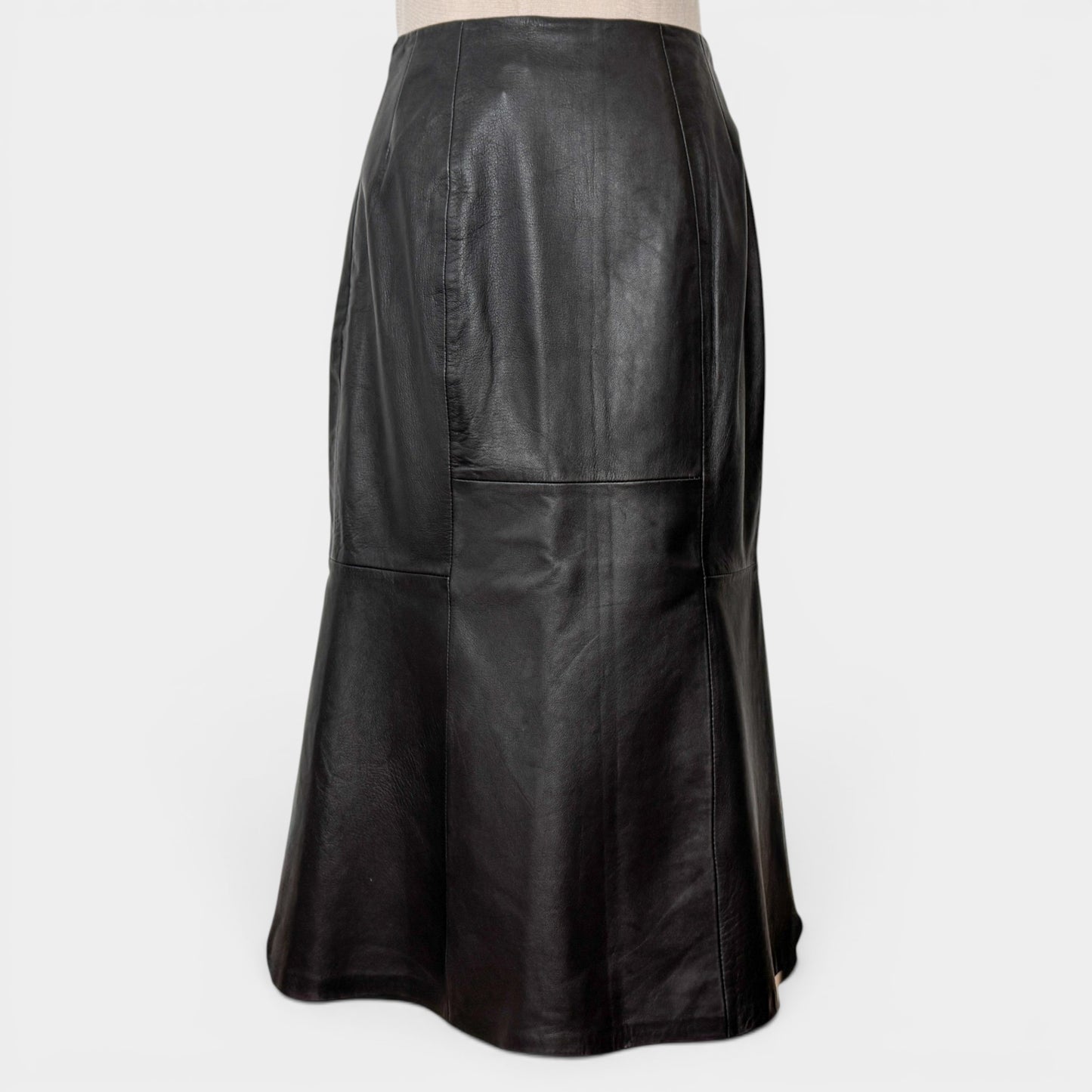 Cefinn Lucille Black Fluted Leather Midi Skirt AU10 [NEW]