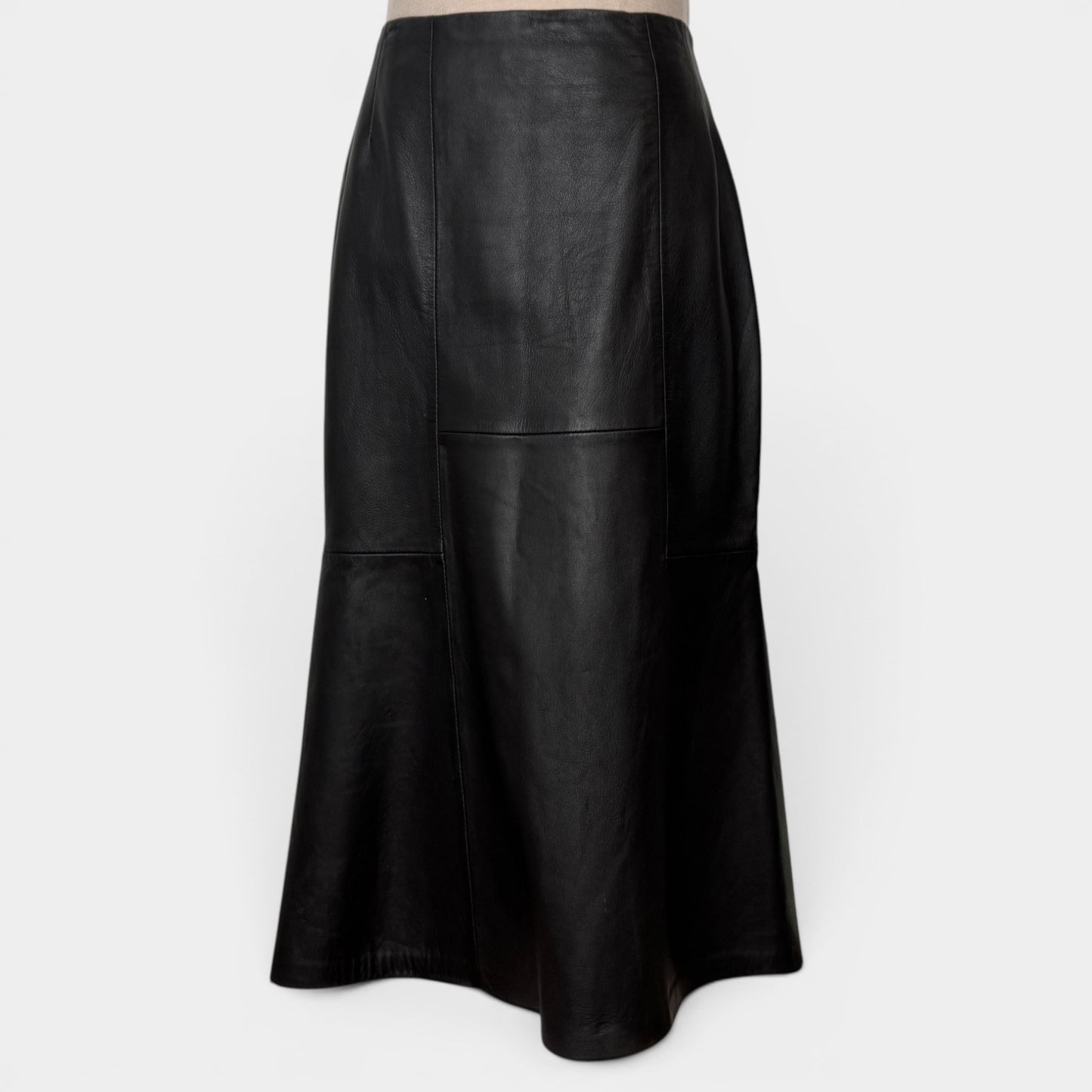 Cefinn Lucille Black Fluted Leather Midi Skirt AU10 [NEW]