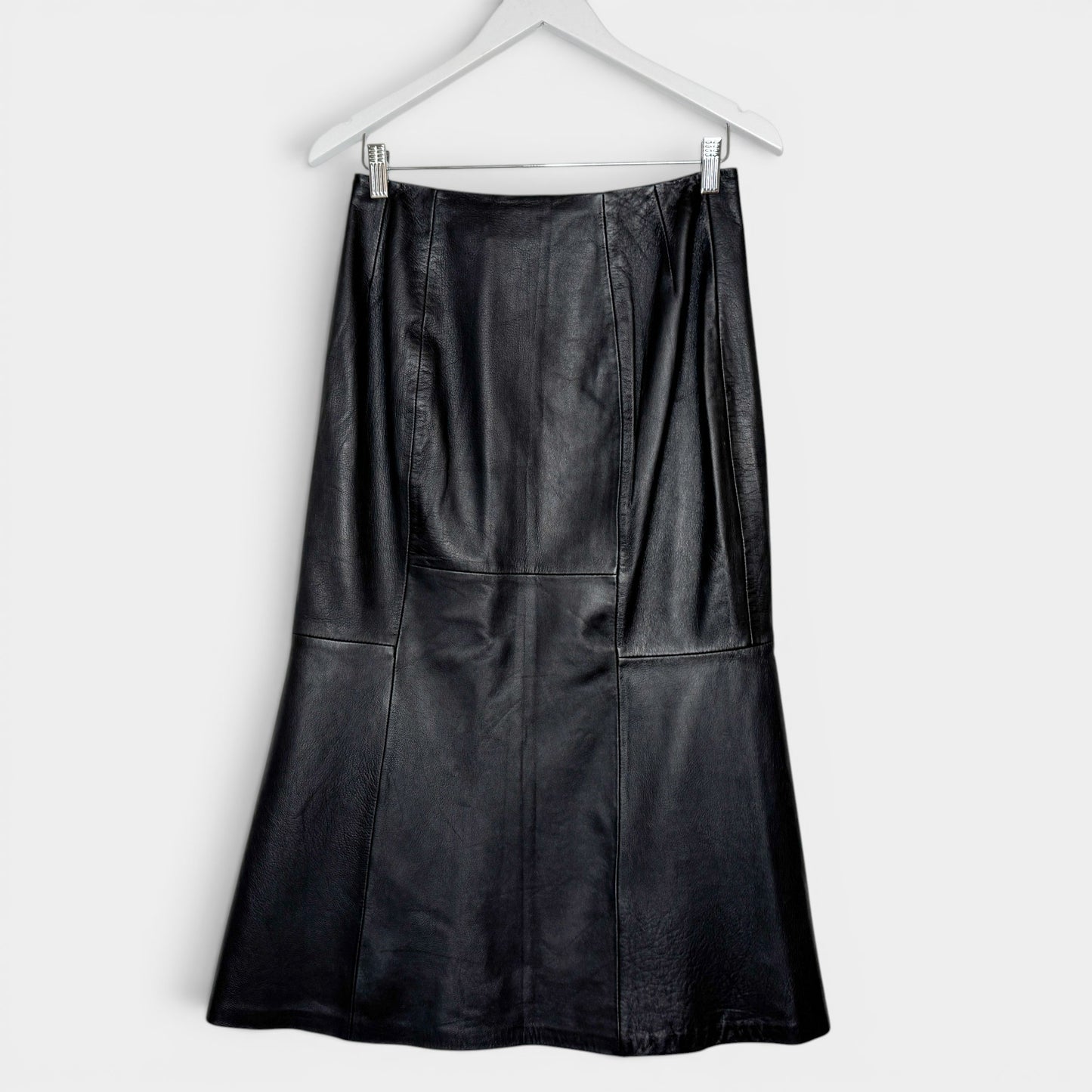 Cefinn Lucille Black Fluted Leather Midi Skirt AU10 [NEW]