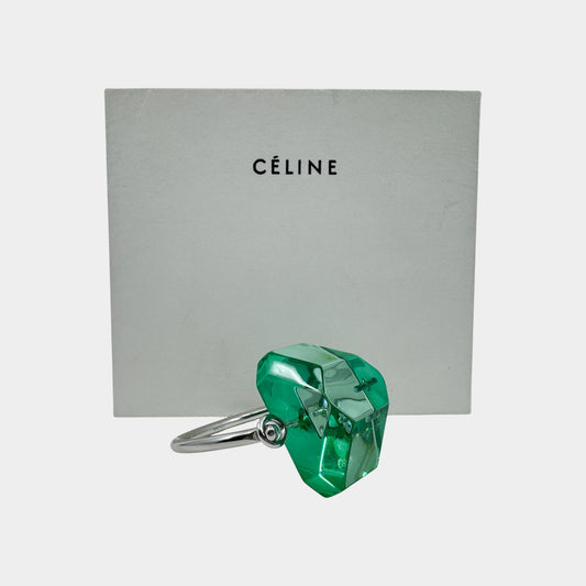 Celine Silver Metal & Green Plexiglass Iceburg Bracelet Small ~ Medium