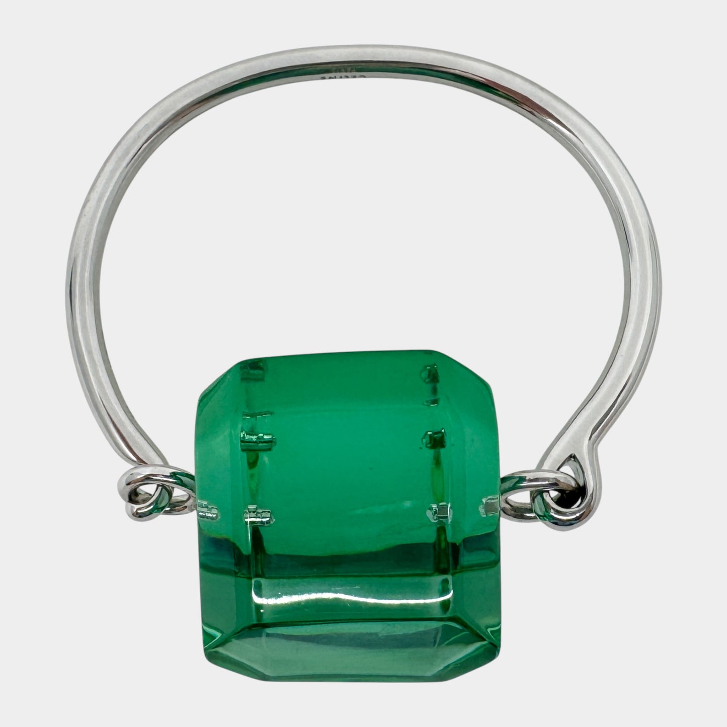 Celine Silver Metal & Green Plexiglass Iceburg Bracelet Small ~ Medium