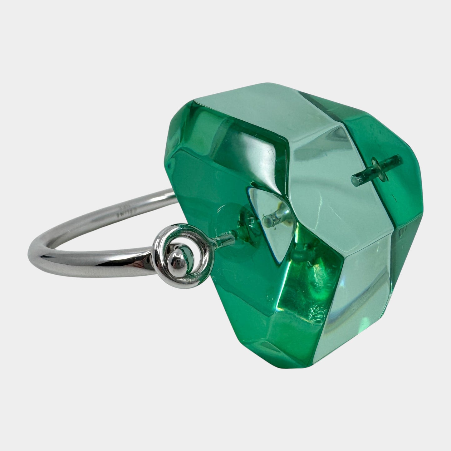 Celine Silver Metal & Green Plexiglass Iceburg Bracelet Small ~ Medium