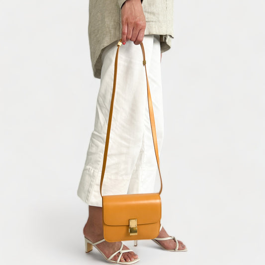 Céline Classic Calendula Yellow Leather Box Shoulder Bag Teen Size