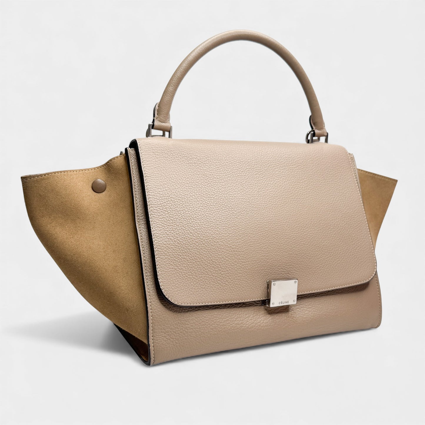 Celine Beige Leather & Suede Trapeze Top Handle Bag