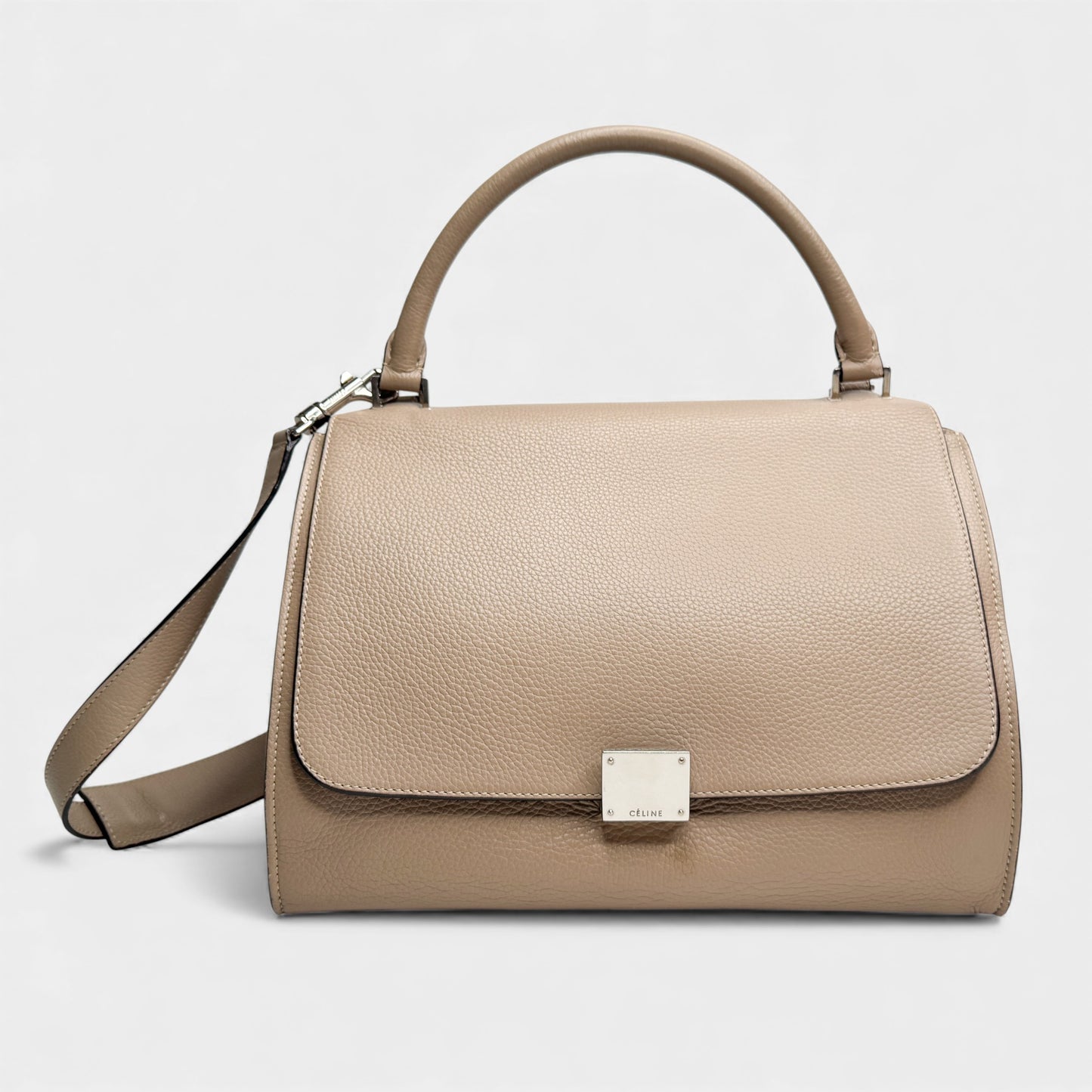 Celine Beige Leather & Suede Trapeze Top Handle Bag