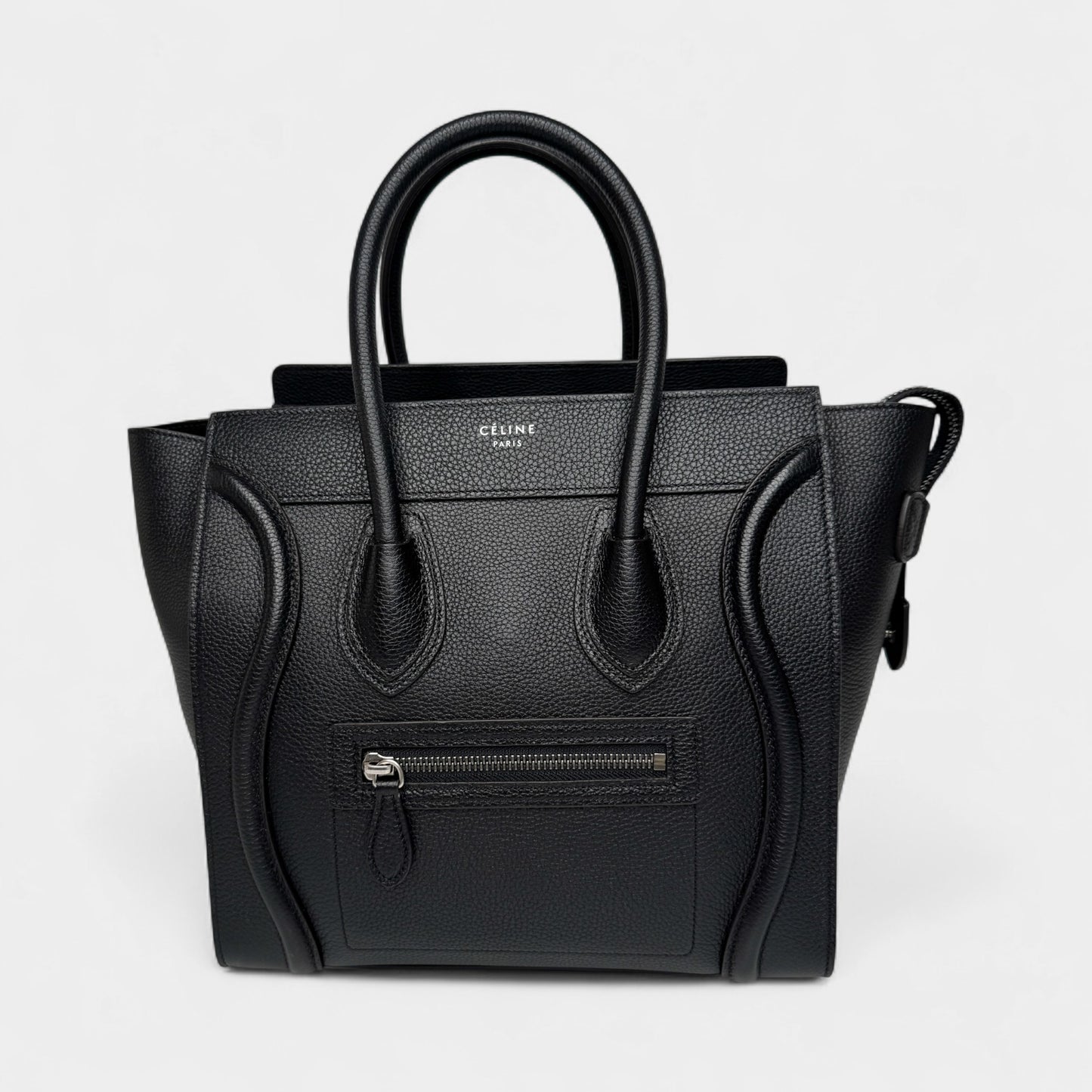 Celine Paris Black Grainy Leather Mini (Medium) Luggage Tote Bag