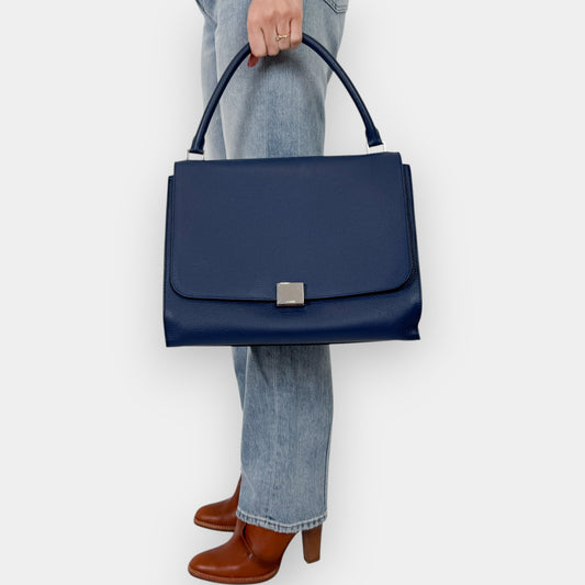 Céline Bright Blue Leather & Suede Large Trapeze Bag