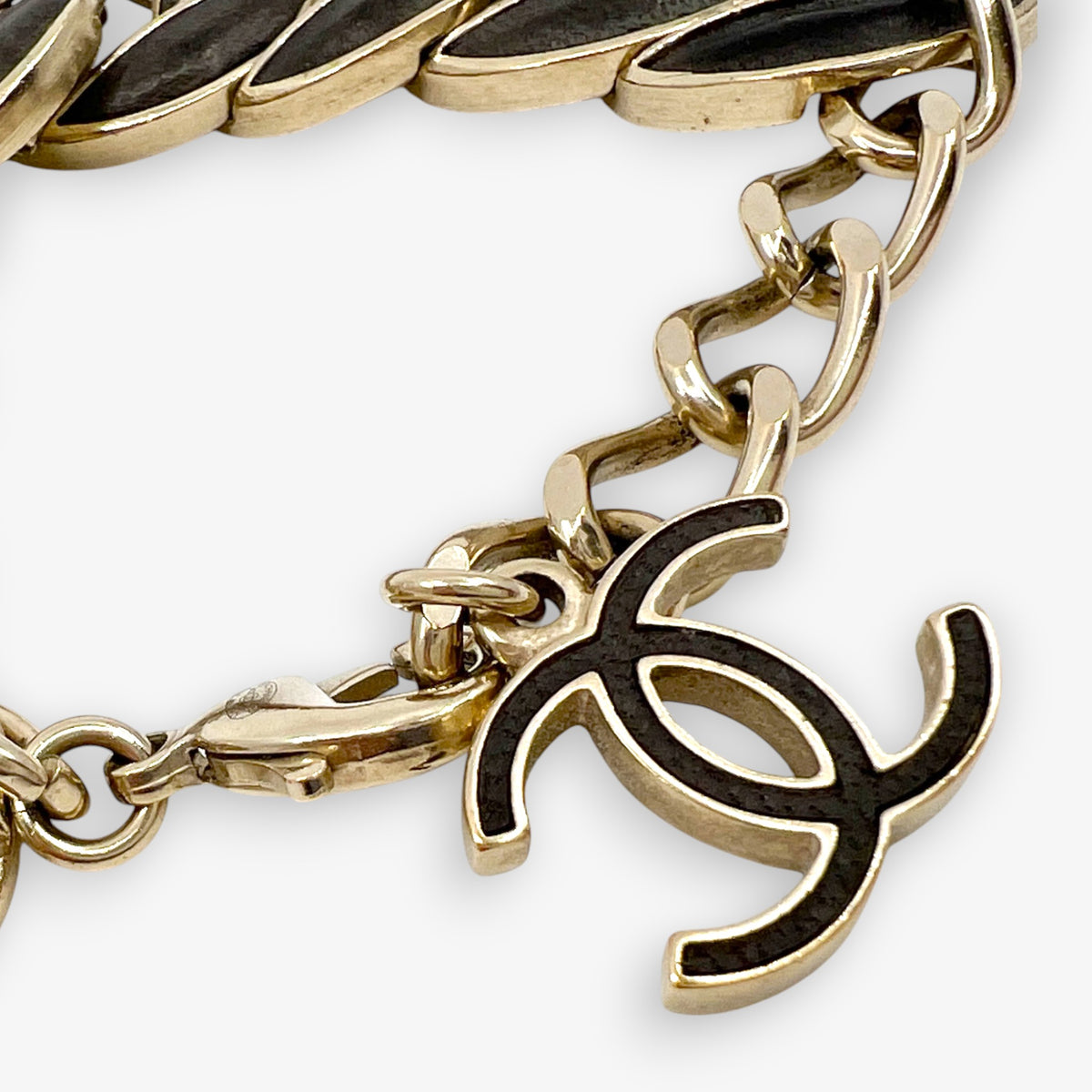 Chanel 2012 Gold-Tone Brown Leather Chain CC Charm Bracelet
