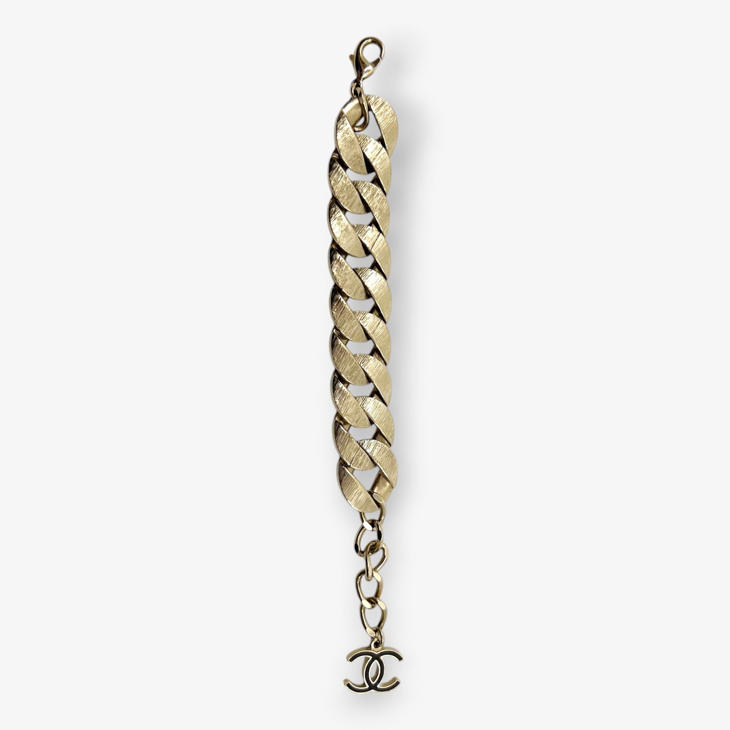 Chanel CC Soft Gold Metal & Brown Leather Chain Link Bracelet