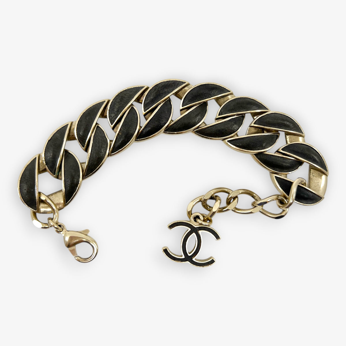 Chanel 2012 Gold-Tone Brown Leather Chain CC Charm Bracelet