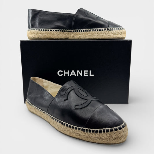 Chanel Black Lambs Leather Espadrilles EU41 ~ AU10 (also fits AU9) [G29762]