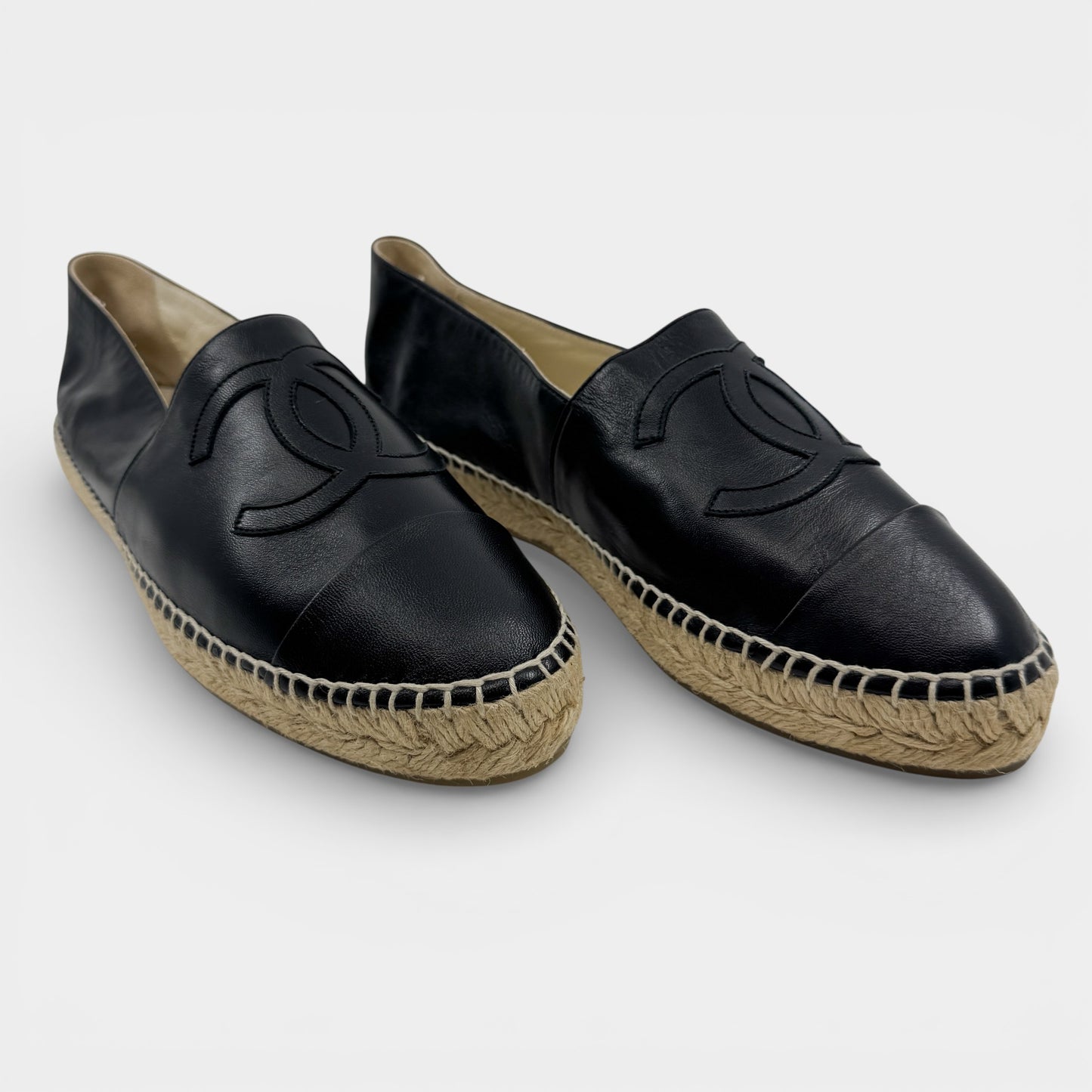 Chanel Black Lambs Leather Espadrilles EU41 ~ AU10 (also fits AU9) [G29762]