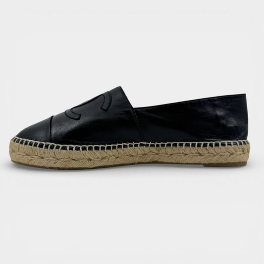 Chanel Black Lambs Leather Espadrilles EU41 ~ AU10 (also fits AU9) [G29762]