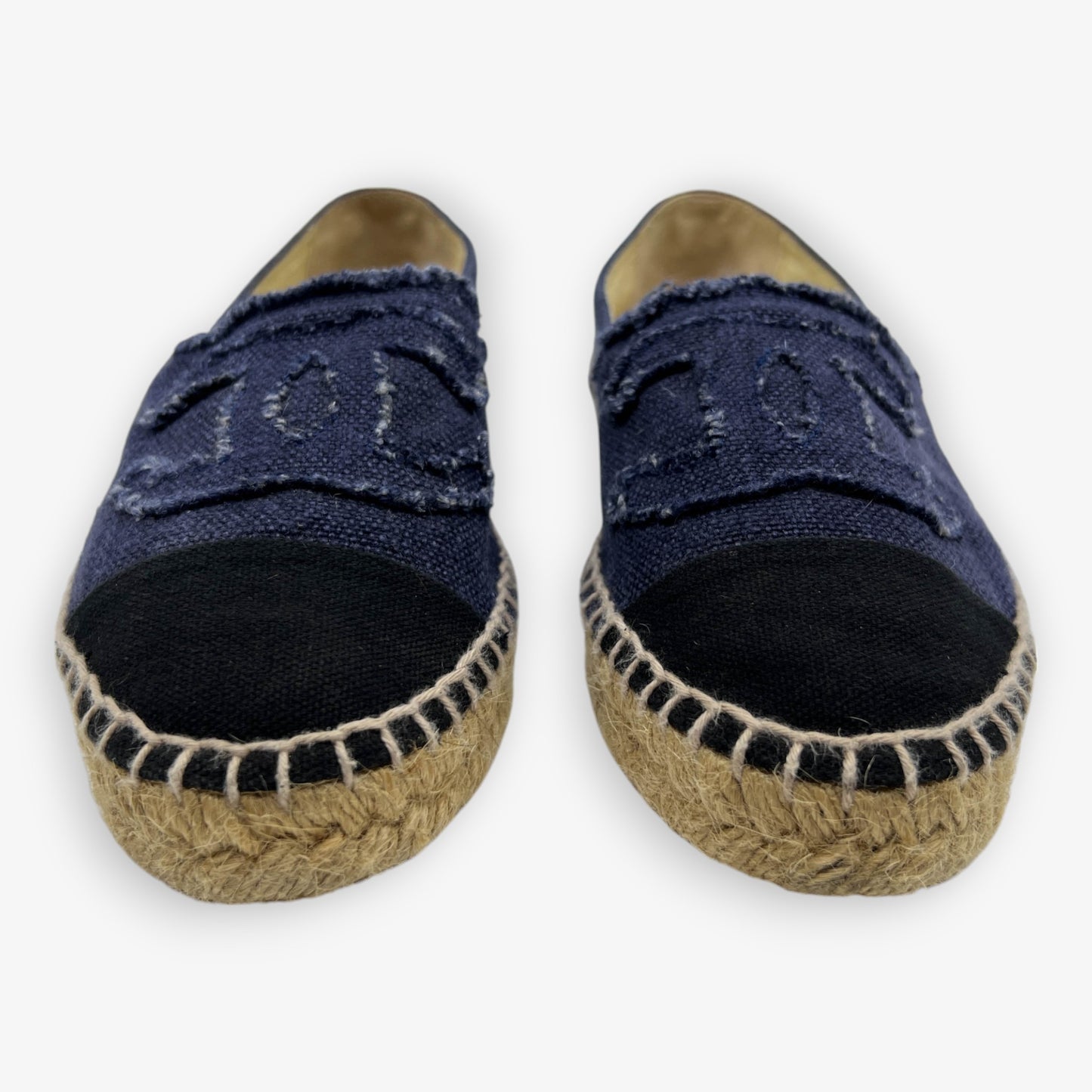 Chanel Navy Blue Canvas Slip-On Espadrilles Shoes EU38 ~ AU7