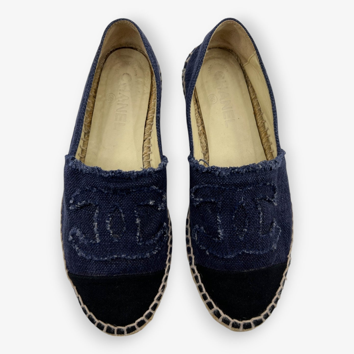 Chanel Navy Blue Canvas Slip-On Espadrilles Shoes EU38 ~ AU7