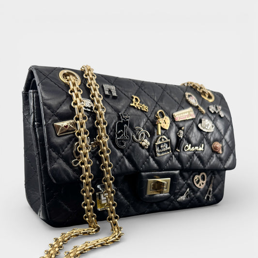 Chanel Black Aged Calfskin Lucky Charms 2.55 Double Flap Bag [2018 Reissue]