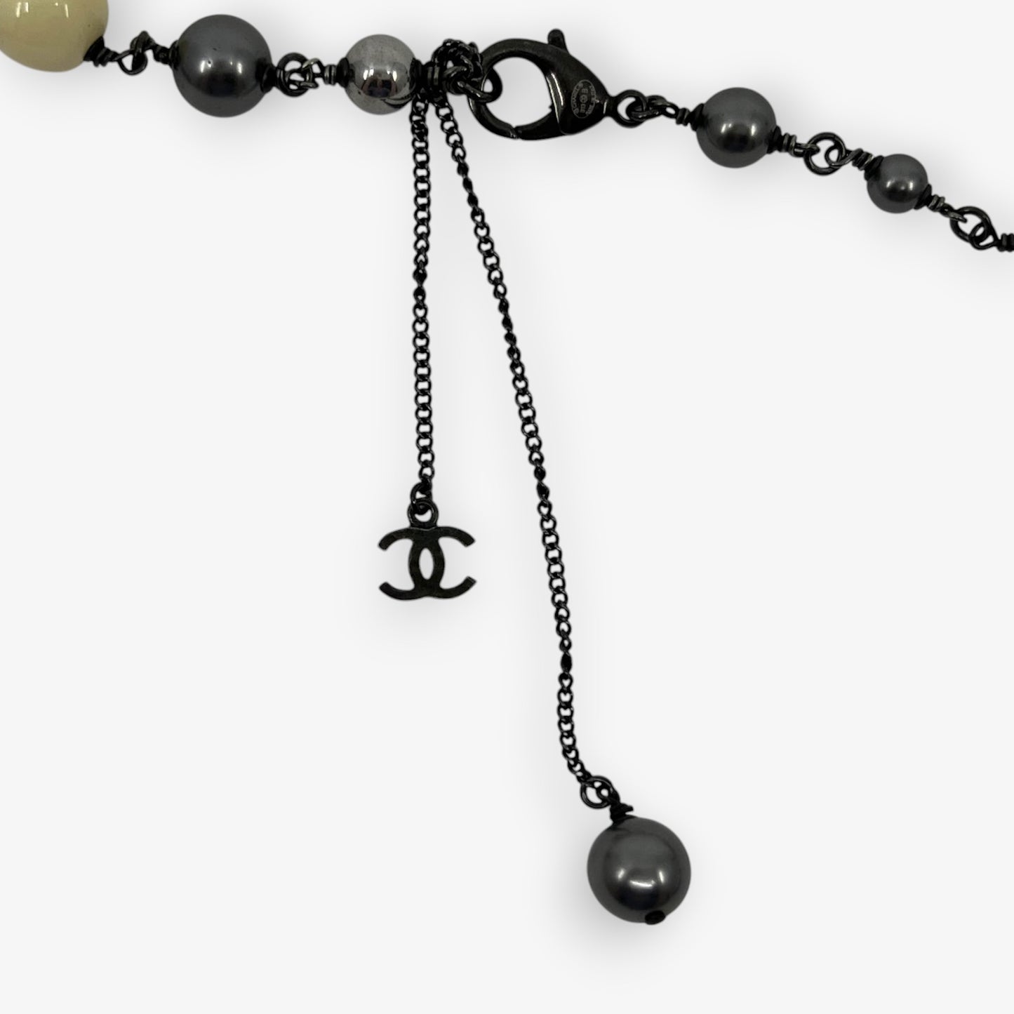 Chanel CC Black and Silver Pearl & Beaded Long Necklace