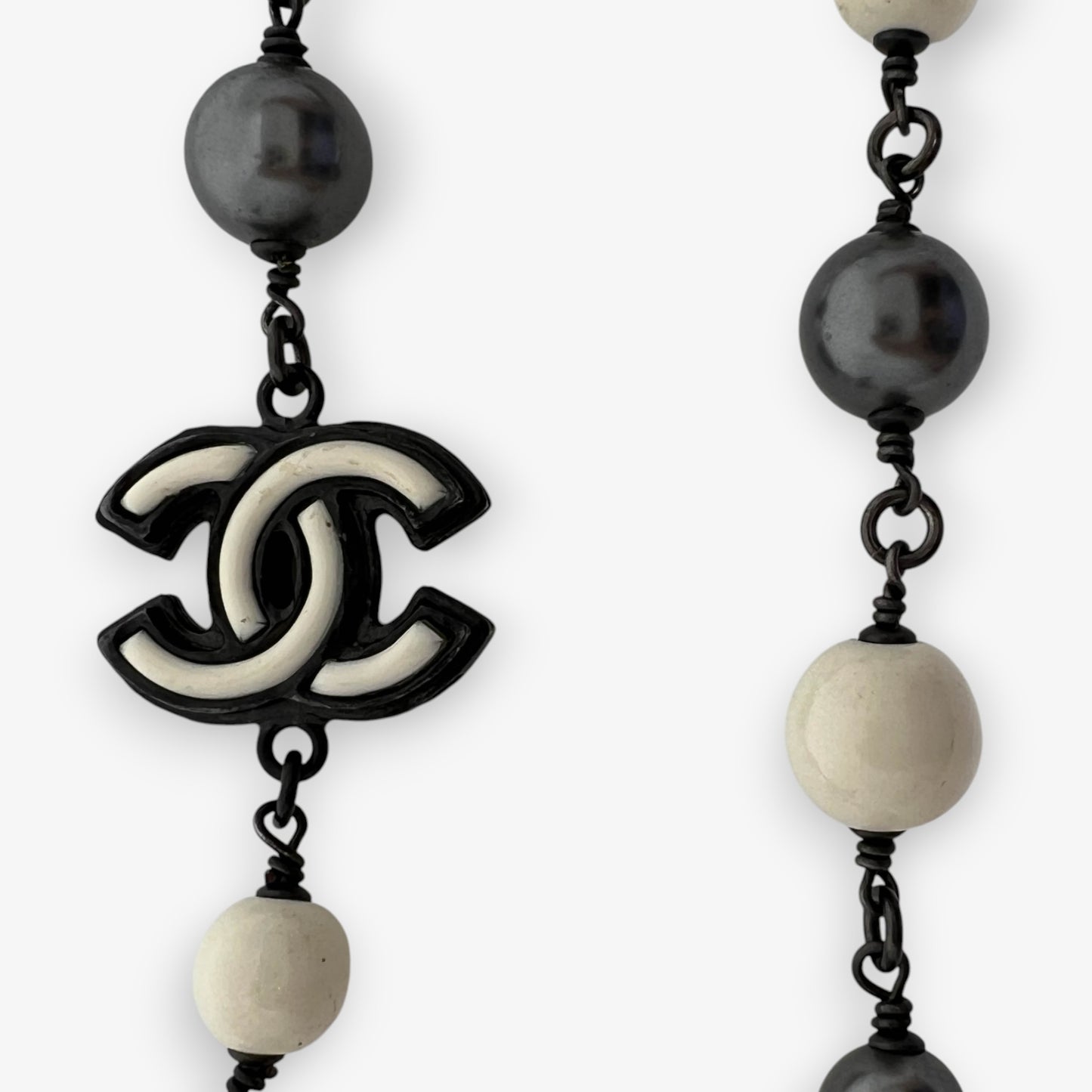 Chanel CC Black and Silver Pearl & Beaded Long Necklace