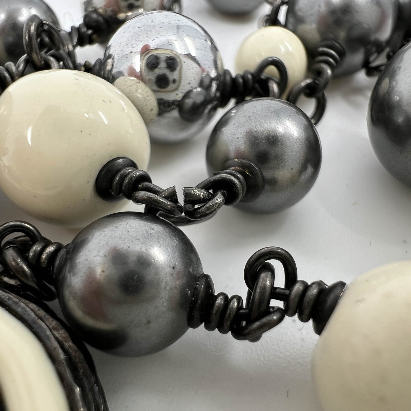 Chanel CC Black and Silver Pearl & Beaded Long Necklace