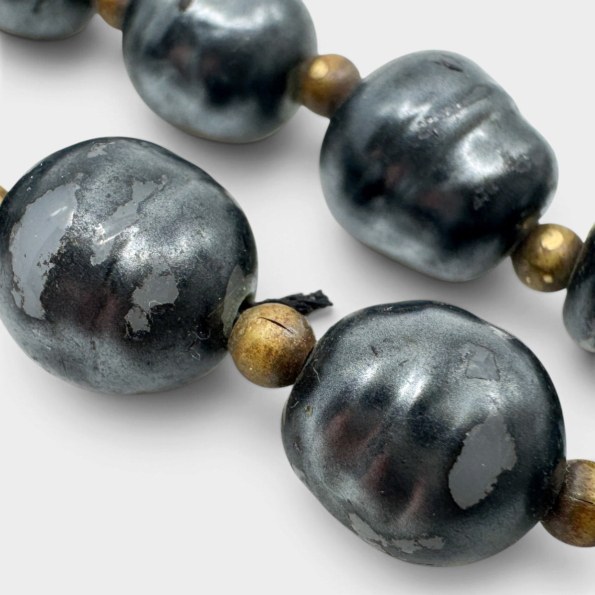 Chanel Grey Baroque Faux Pearl CC Sautoir Long Necklace Gold Vintage 1980s