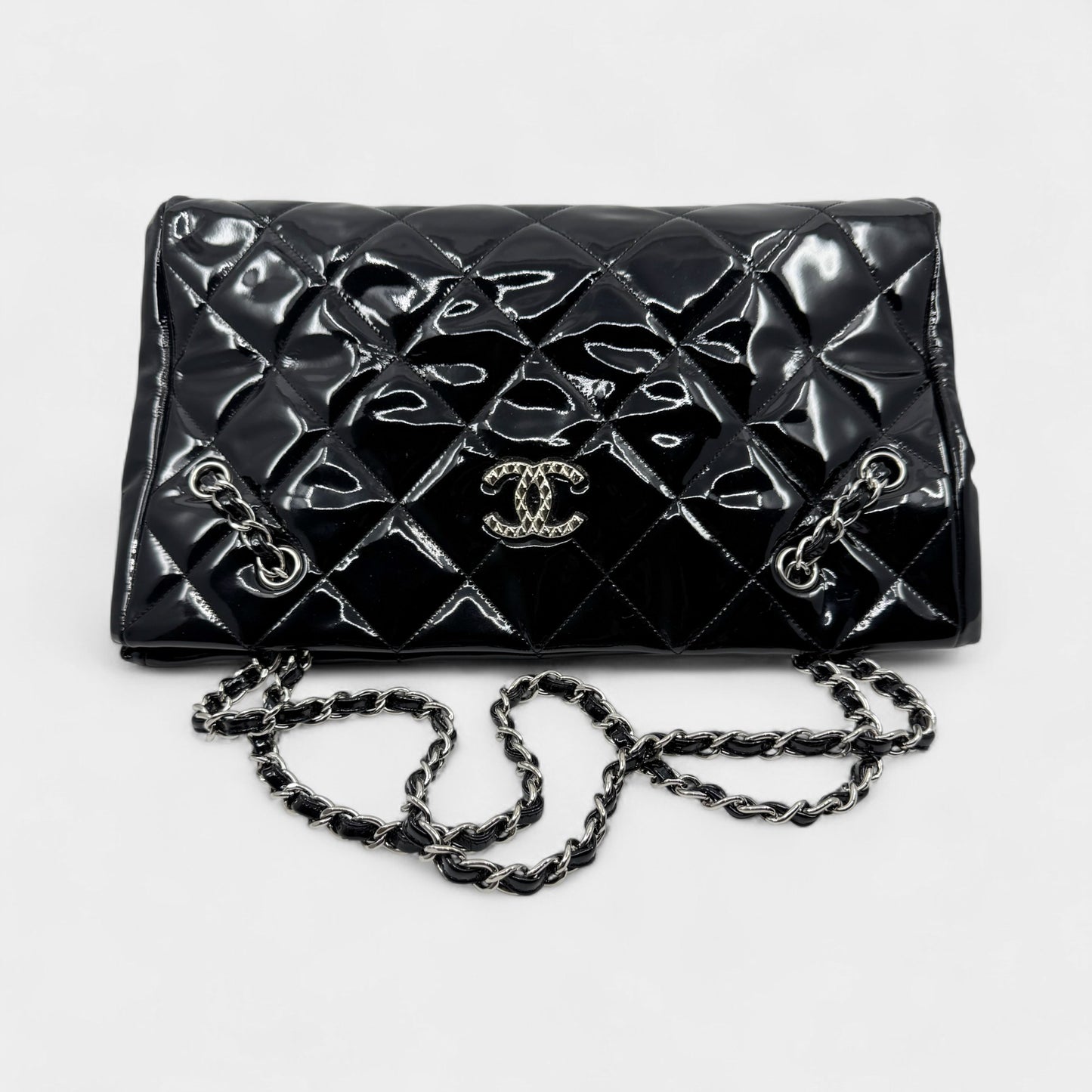 Chanel Black Quilted Patent Leather Brilliant Cells Tote Bag