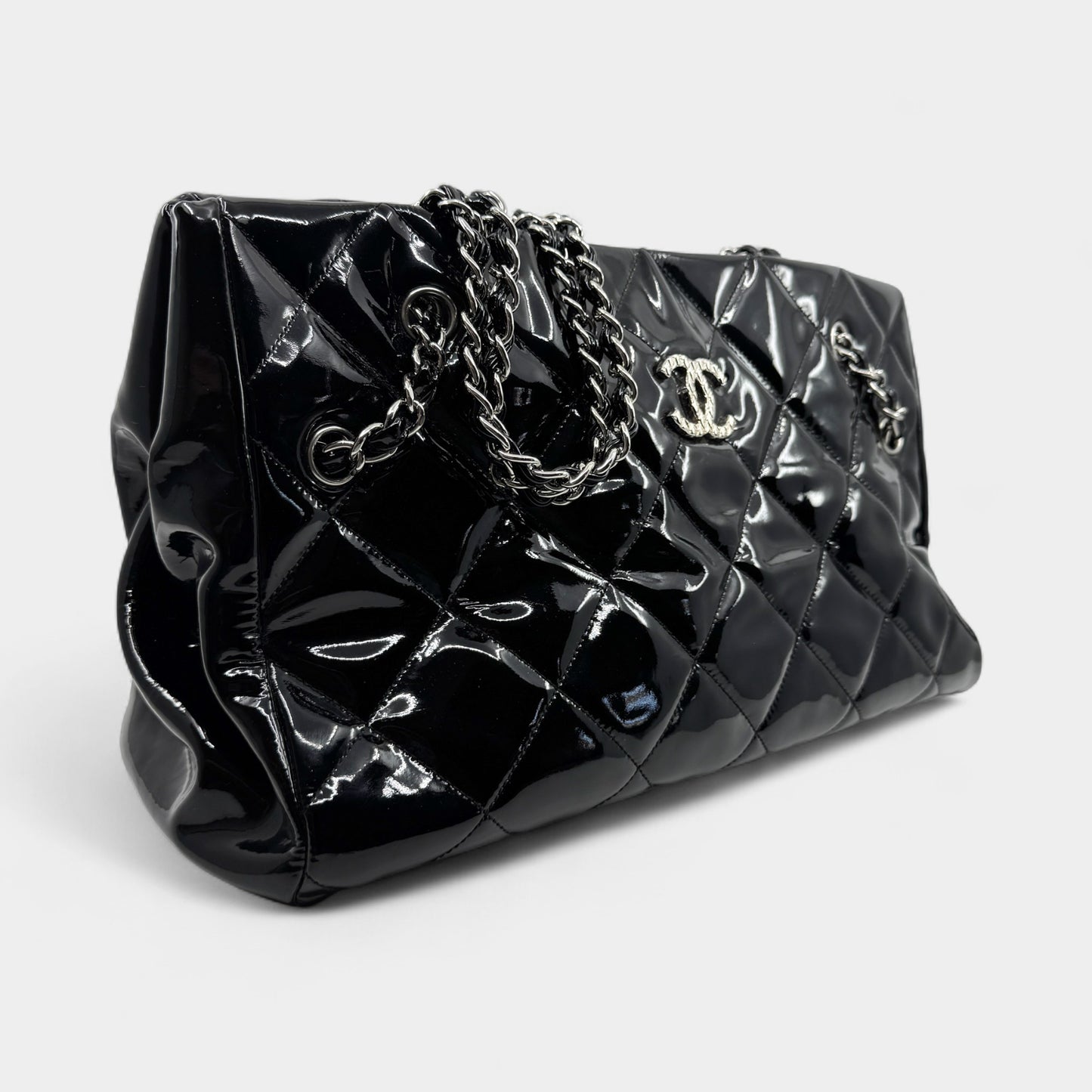 Chanel Black Quilted Patent Leather Brilliant Cells Tote Bag