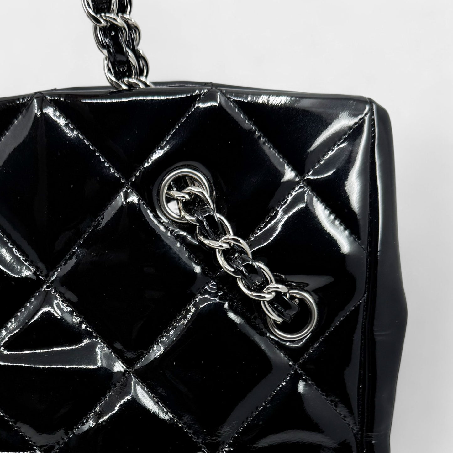 Chanel Black Quilted Patent Leather Brilliant Cells Tote Bag